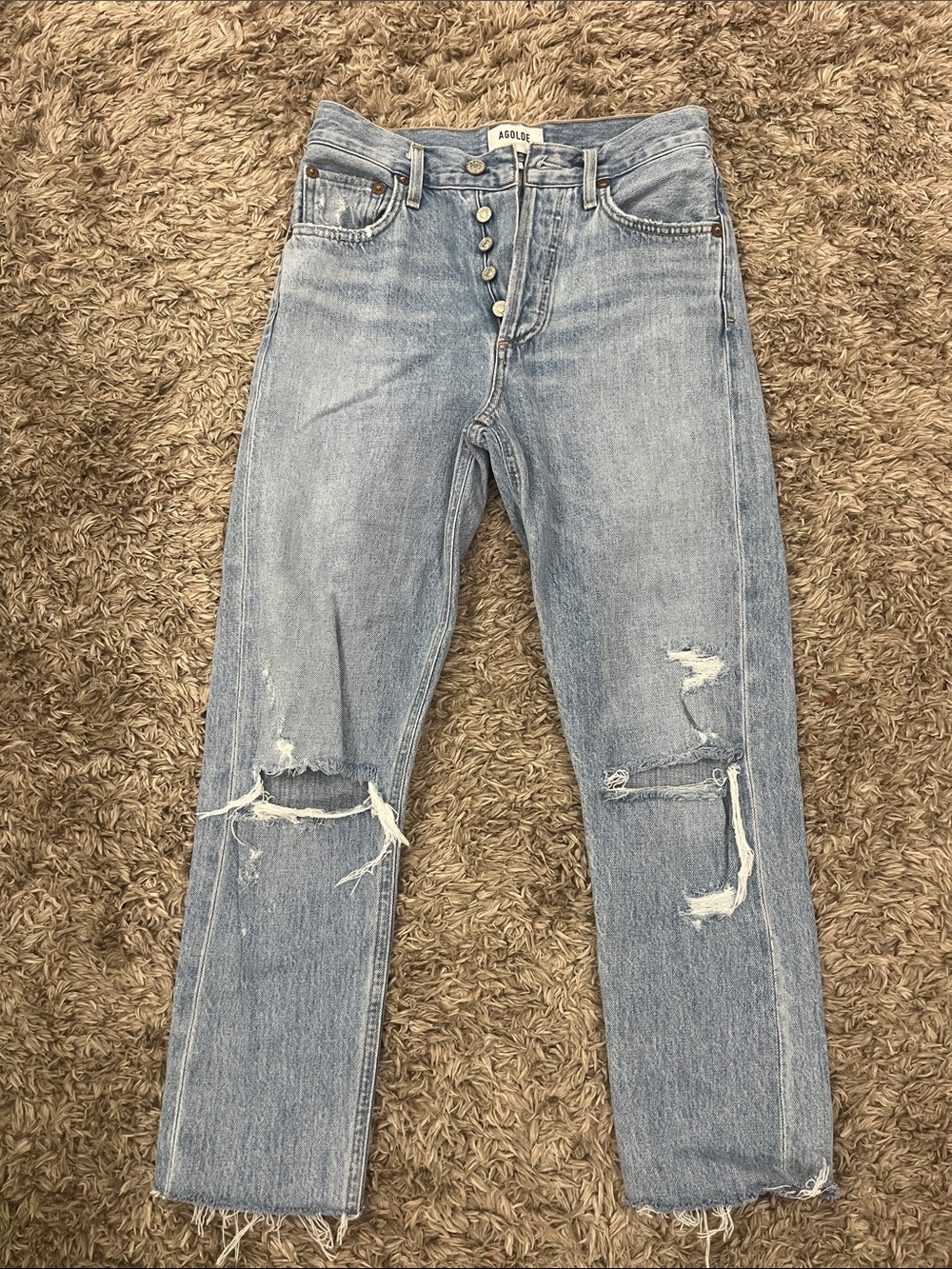 Agolde Light Wash Distressed Straight Leg Jeans
